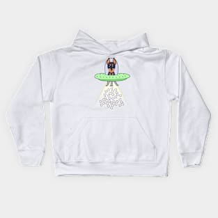 Funny guard dog is flying a ufo Kids Hoodie